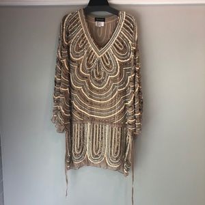 Jovani Tan Cocktail Cape Dress